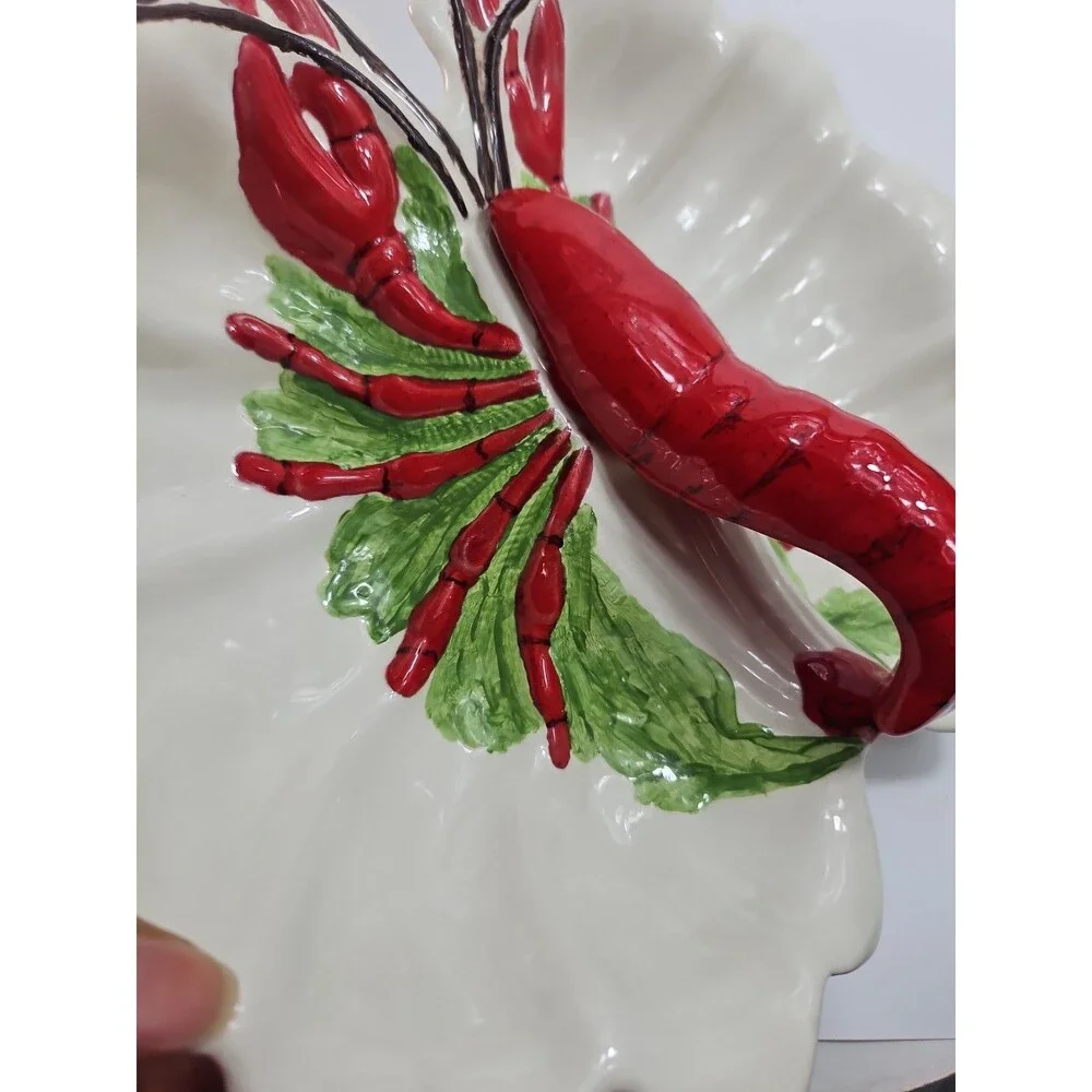 Vintage Holland Mold Pottery Large Lobster Crawfish Serving Dish Platter Divided